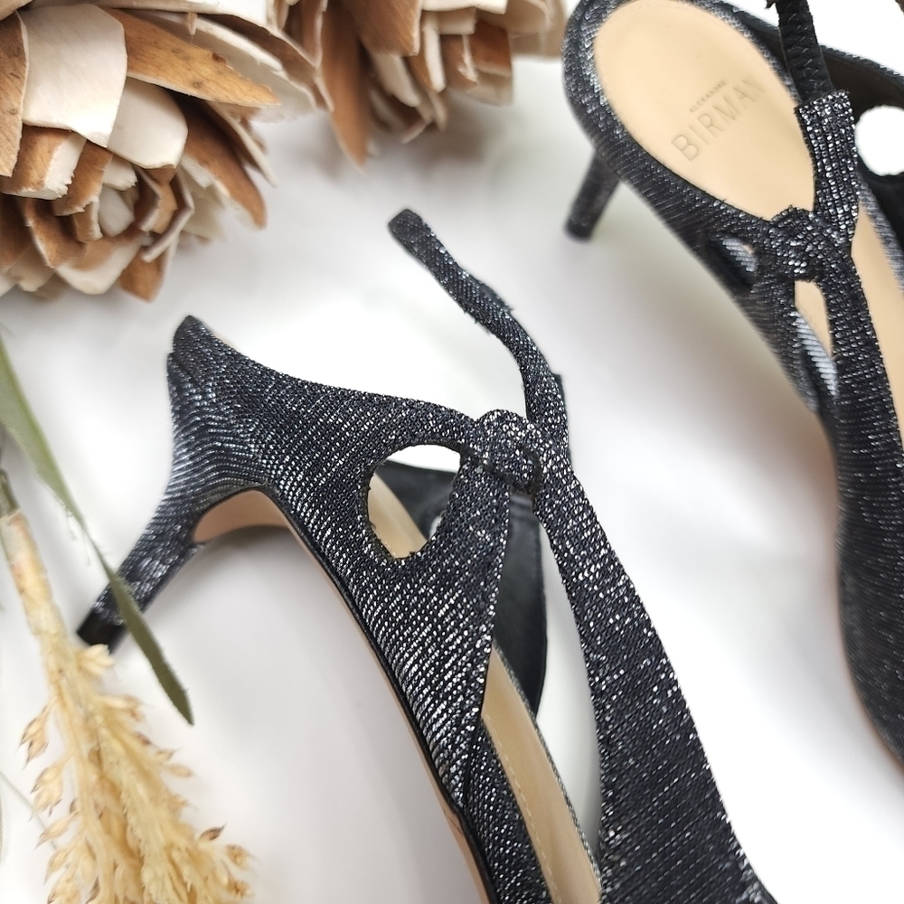 Alexandre Birman Black Silver Sparkle Slingback Heels Size 36.5 - Picture 9 of 15